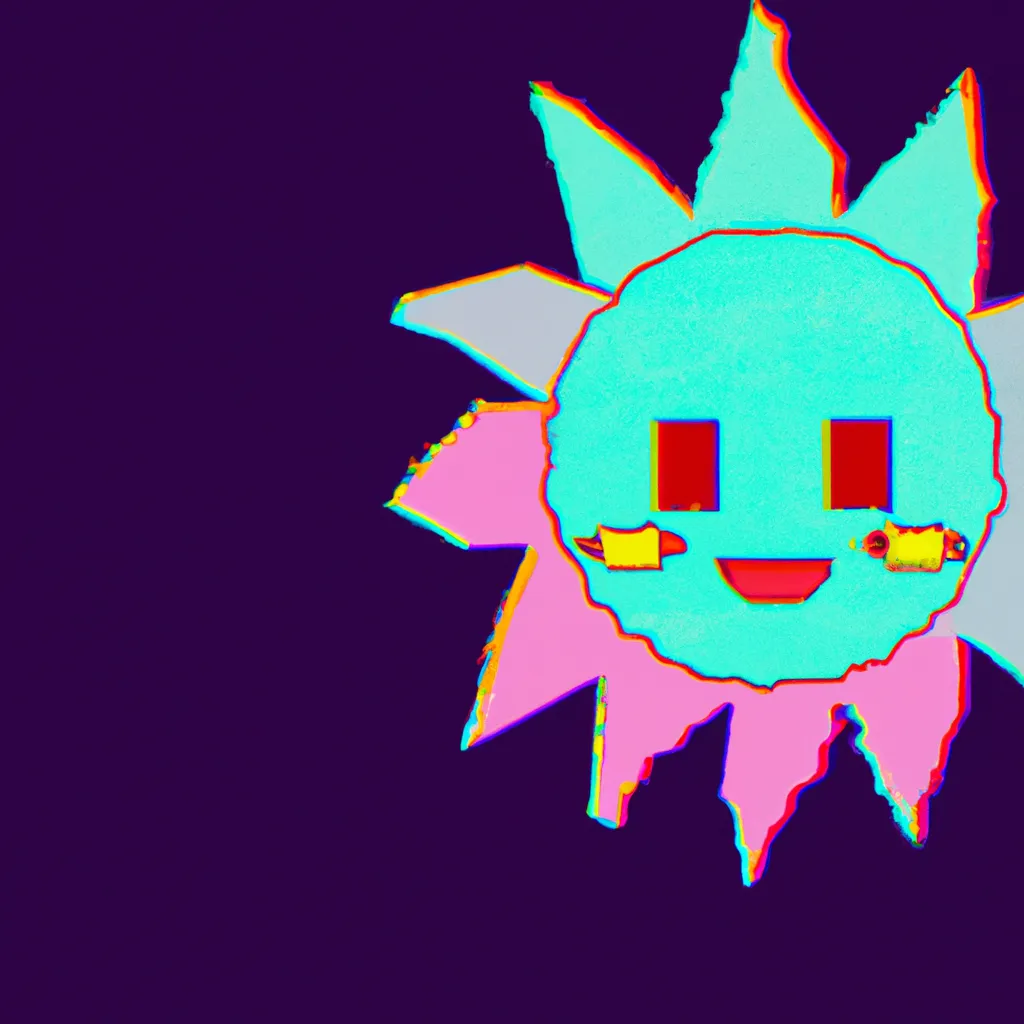 Prompt: children illustration of the sun, cute, vaporwave, glitchy, horror, 80s grunge