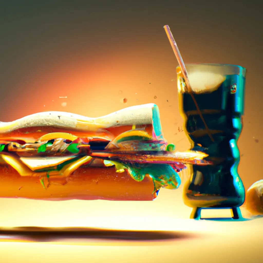 Prompt: A 3d studio photograph of a fantastic Italian panini sandwich, with cola on the side, dynamic, symmetric,  fantasy, isometric view, extreme closeup, centered, crystal clear sharp focus and high contrast. Ultra realistic, trending on Artstation, octane render, Cinema 4D, Houdini, Maya, blender, Deviantart, Unsplash,  Pixiv