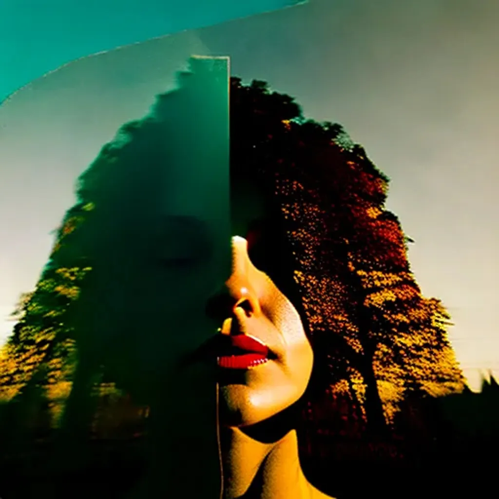 double exposure, woman's face turning into buildings... | OpenArt