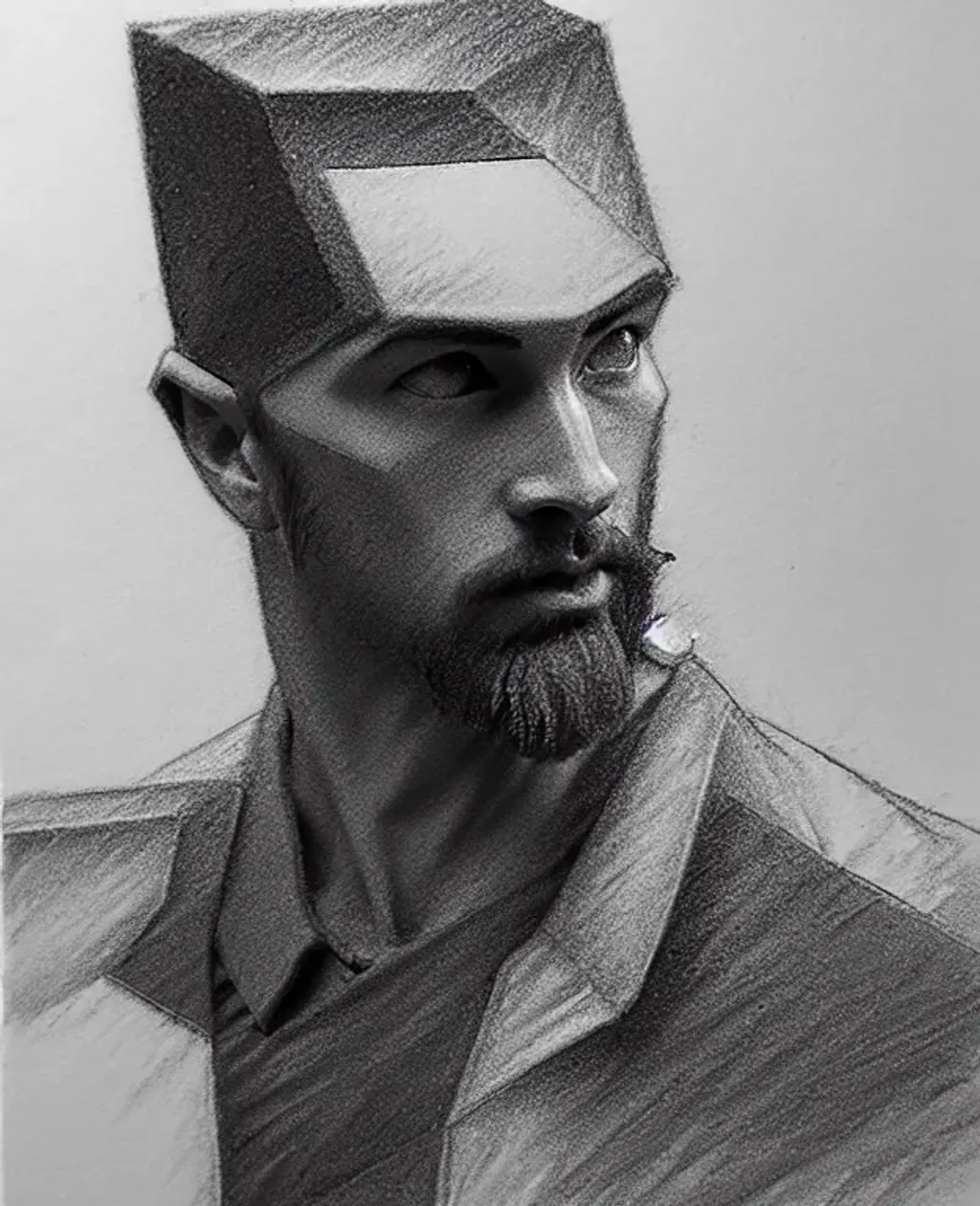 Prompt: high-quality high detail Charcoal Sketch by M.C. Escher, Portrait of Steve from Minecraft, Minecraft, Masterpiece, 8K, Hyperrealistic, Photorealistic, hyperrealism oil painting, fashion model, soft light, photorealistic lighting, Low saturation, Surrealism, Abstract Expressionism