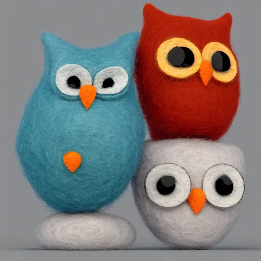 Prompt: tiny cute 3D felt fiber {owl}, made from Felt fibers, a 3D render, trending on cgsociety, rendered in maya, rendered in cinema4d, made of yarn, square image