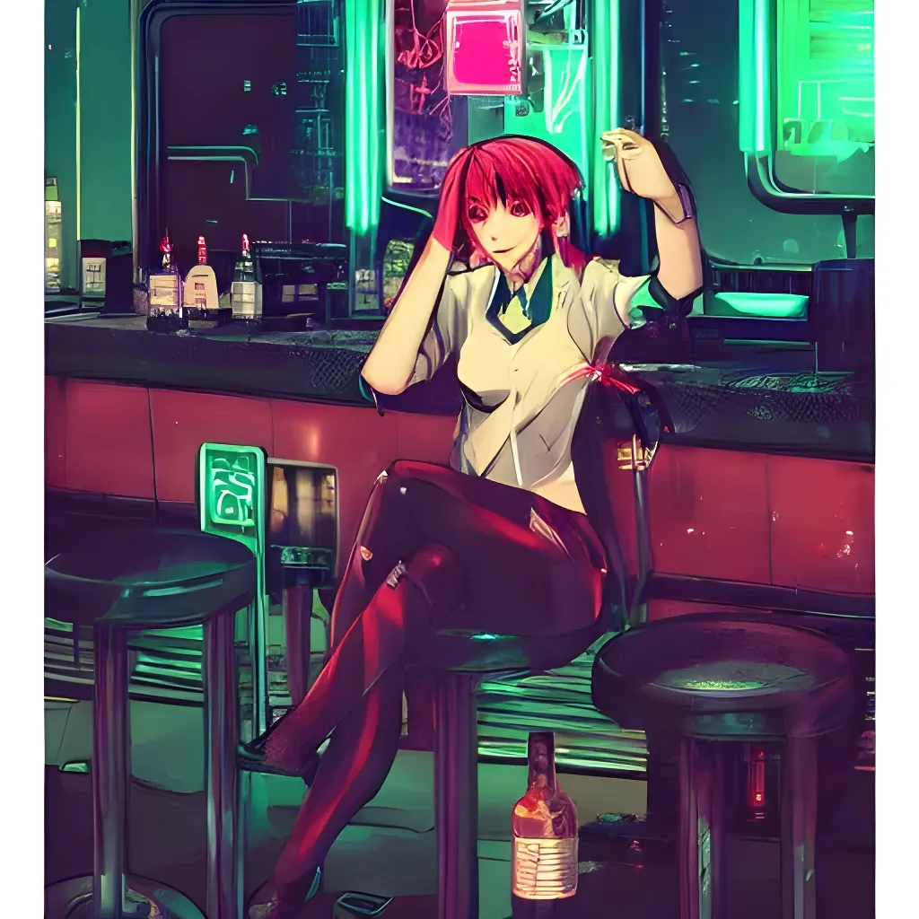 Prompt: beautiful illustration of anime va11 hall-a cyberpunk bartender by Adrian Ghenie, Gerhard Richter. Takato Yamamoto, anime art wallpaper, intricate linework, neon retro bar, concept art, volumetric lighting, sharp focus, trending on artstation, unreal engine, volumetric lighting