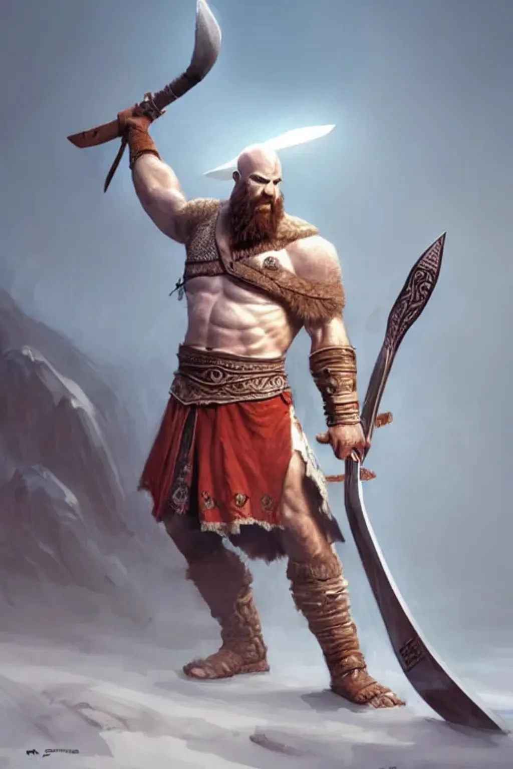 Prompt: a viking king with an axe, highly detailed, digital painting, artstation, concept art, sharp focus, illustration, art by artgerm and greg rutkowski and alphonse mucha with kratos of God of war