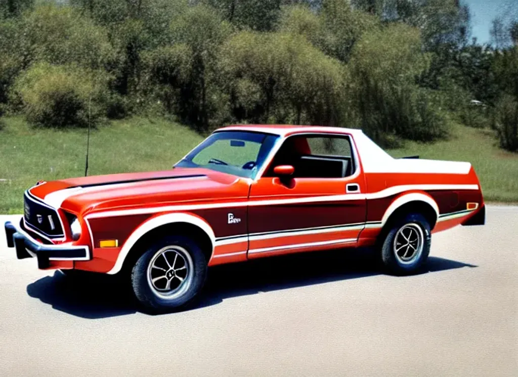 Prompt: An photograph of an 1977 Ford Mustang bakkie