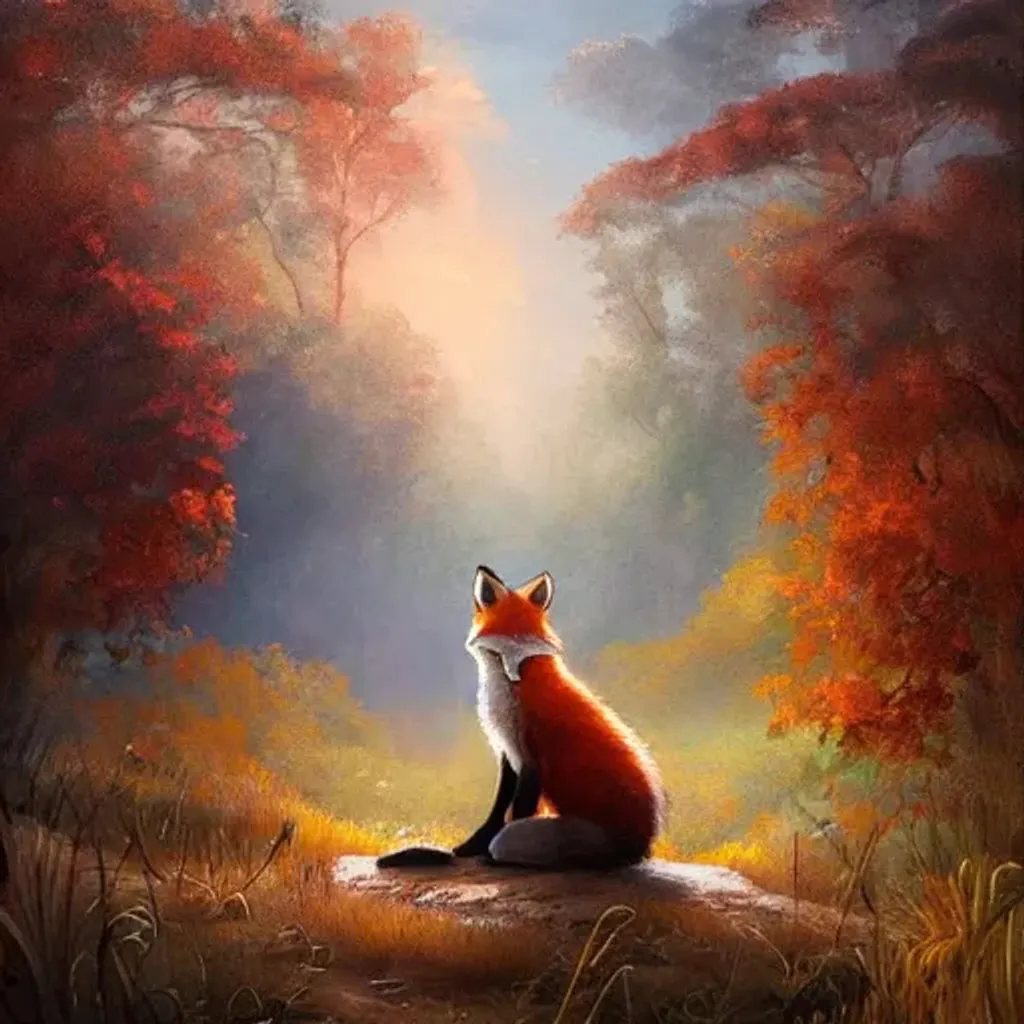 Prompt: Fox man painting a beautiful scene, natural beauty, trending on artstation
