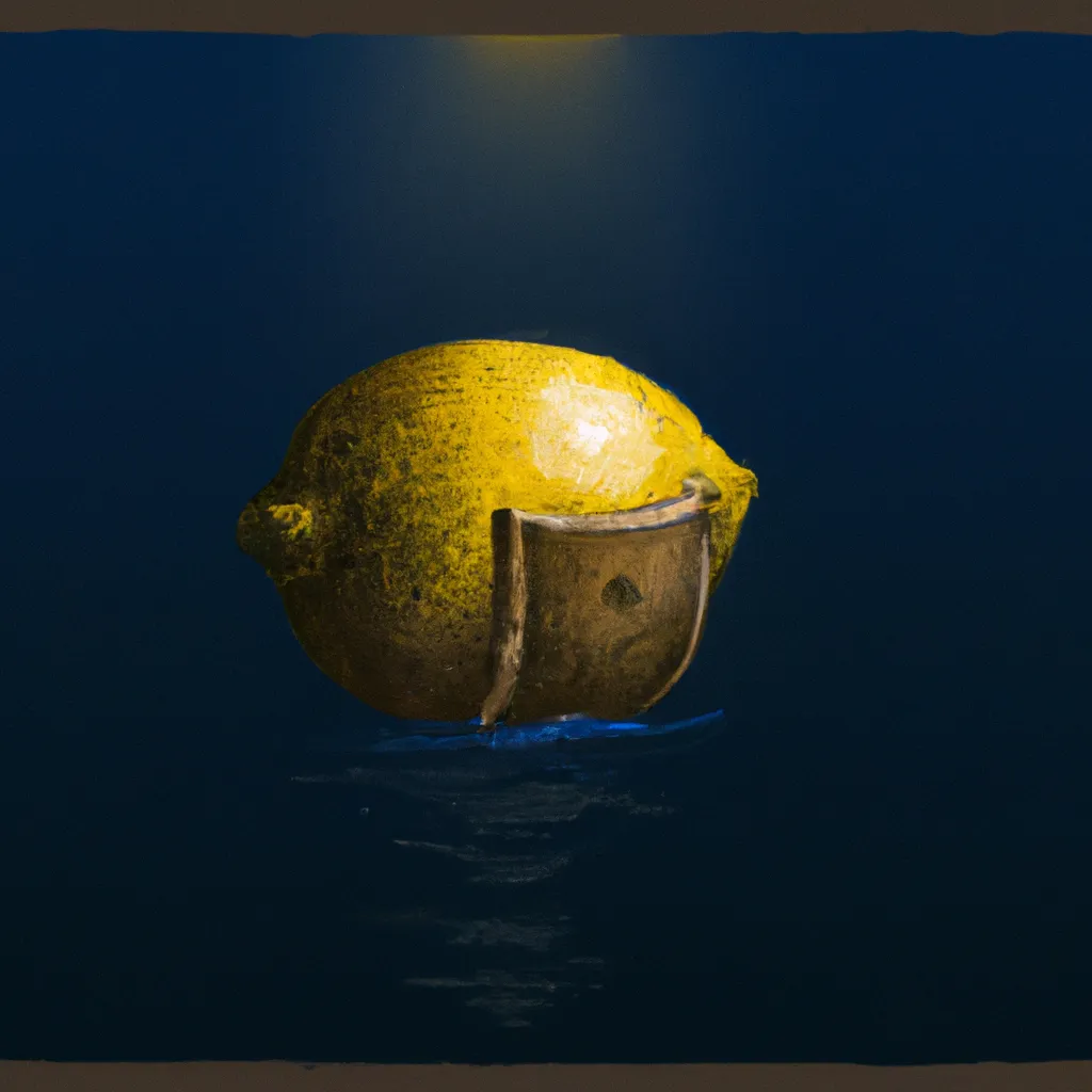 Prompt: A cyberpunk Lemon floating on the dark seas in the style of Leonardo da Vinci