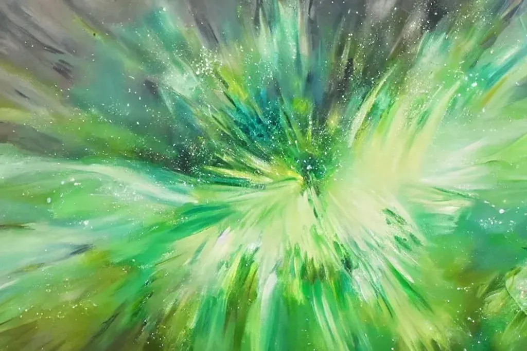 Prompt: realistic, oil painting, green explosion, glacier
