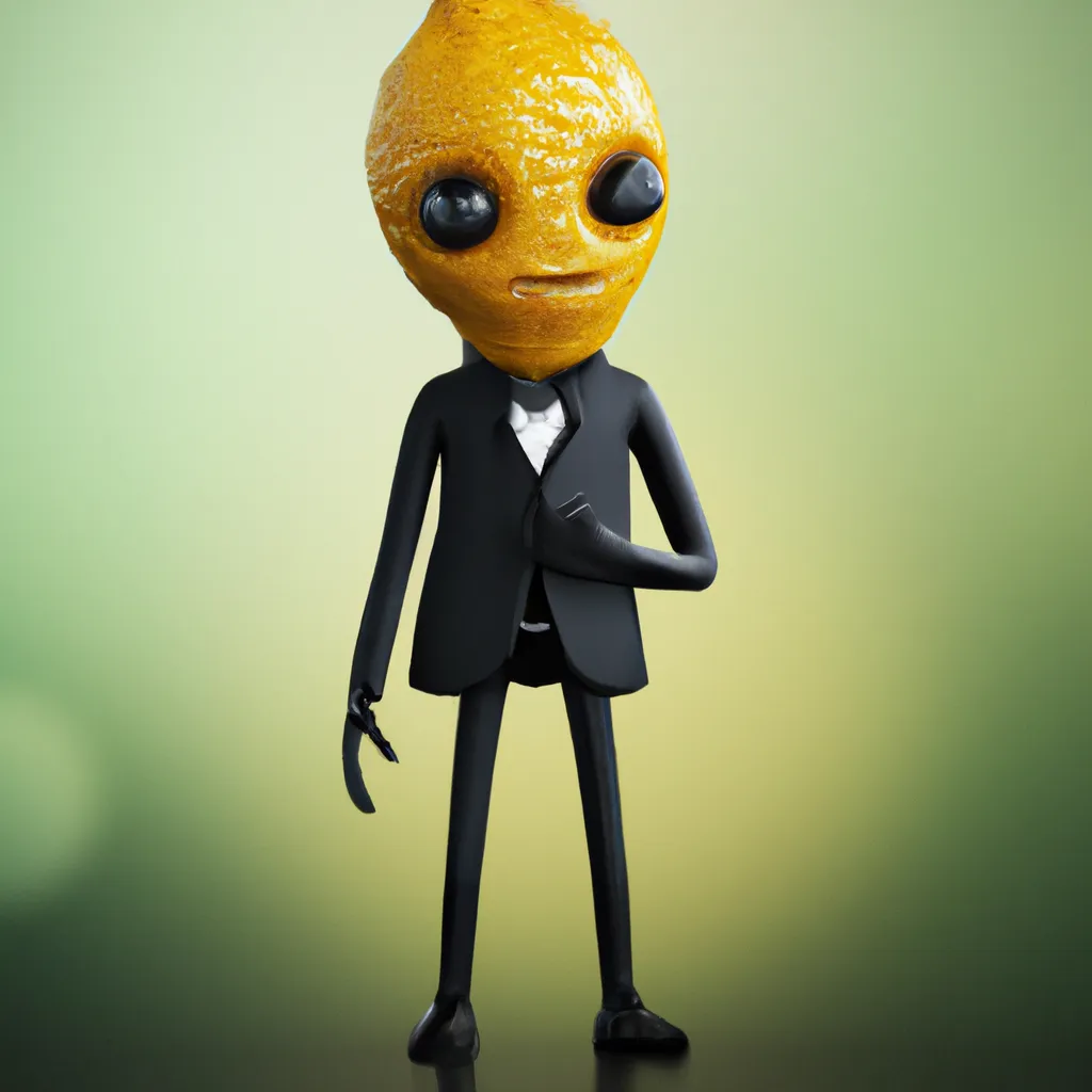 Prompt: A cute lemon wearing a black suit, a 70mm portrait, iso 100, focus mode, f/100, smiling brightly, waist up photo, locs, blasian, perfect composition, beautiful detailed intricate insanely detailed octane render trending on artstation, 8 k artistic photography, photorealistic concept art, soft natural volumetric cinematic perfect light, chiaroscuro, award - winning photograph, masterpiece, oil on canvas, raphael, caravaggio, greg rutkowski, beeple, beksinski, giger