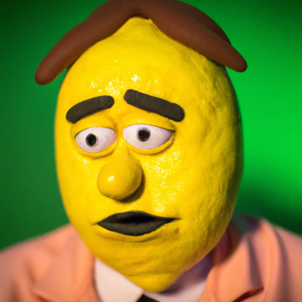 Prompt: a lemon character from simpsons, still from live action lemon simpson movie