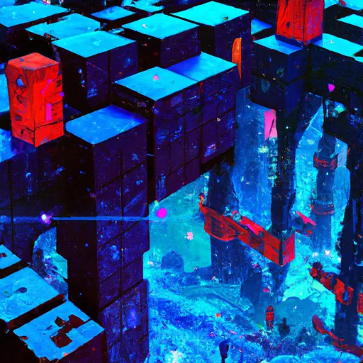 Prompt: Blue Cyberspace Dimension, Distant Mainframe Architecture, Tron, Half-Life 2, first-person shooter, made from blue cubes, red dark digital monsters, beautiful science fantasy landscape, cybernetic, surreal, artstation, highly detailed, art by yuumei, concept art, vast, operatic