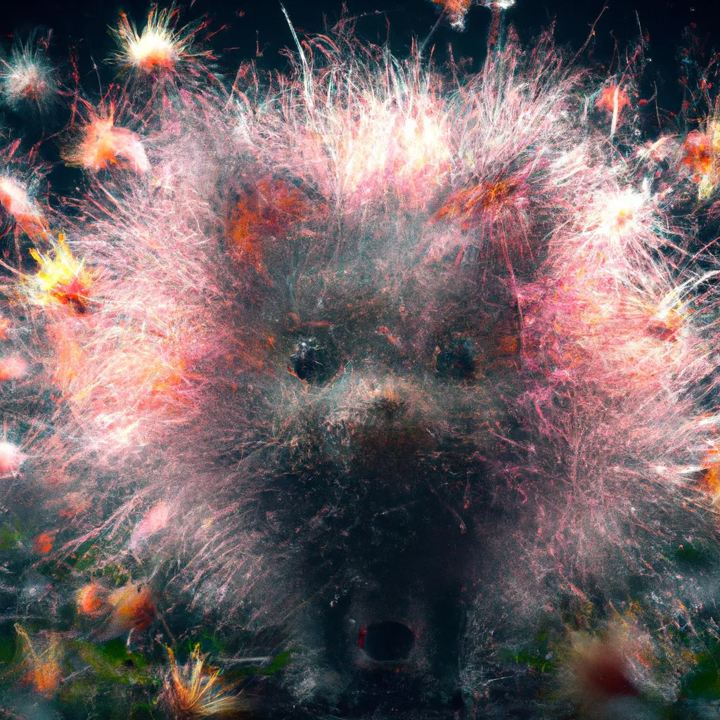 Prompt: Curvaceous Light bending cute furry monster Batman  covered in halogenic Nuclear flowers in the style of Bruce Pennington, Dali, Munch, Escher, Klarwein, Yamamoto, Hattori, Leyendecker, Mullins, Magritte | axolotl | dandelion   | centered |muted desaturated tones | dark background | ultra sharp focus | 3d octane render artstation trending 8k unreal engine | batman movie| Disney Pixar Dreamworks 