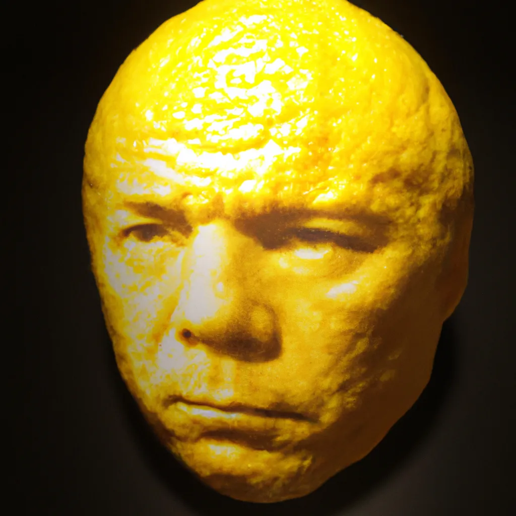 Prompt: Captain James Tiberius Kirk's head turned into a photo-realistic Lemon.
