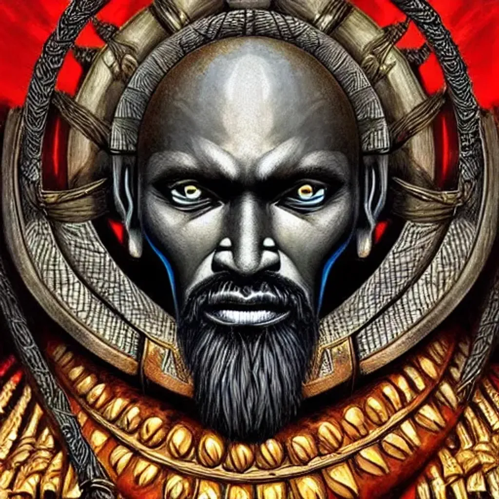 Prompt: Strong African warrior king in Wakanda clothing, full body potrait, onfident and dignified, royal, piercing eyes, art station, detailed, digital art