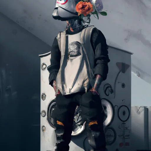 black skinny fighter in streetwear, with vintage mask