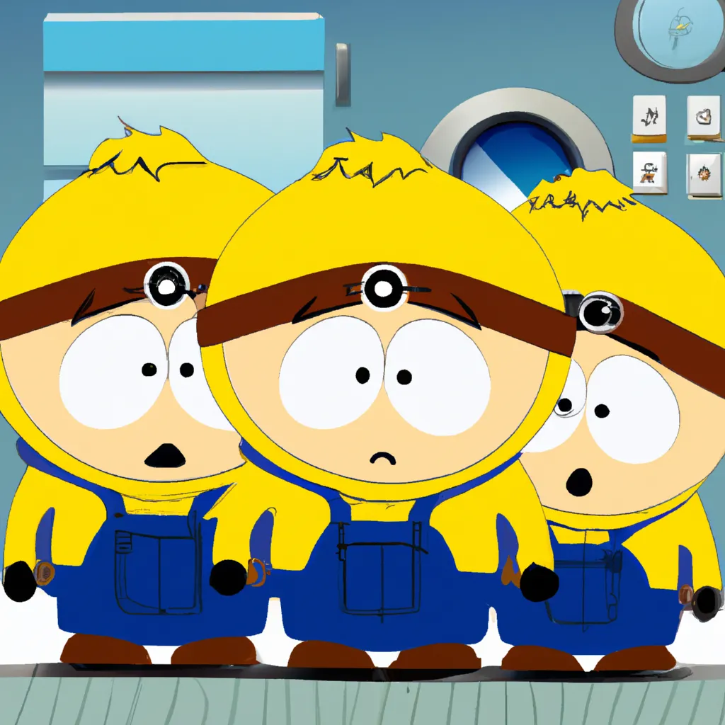 Prompt: Thew boys of the South Park cartoon as minions