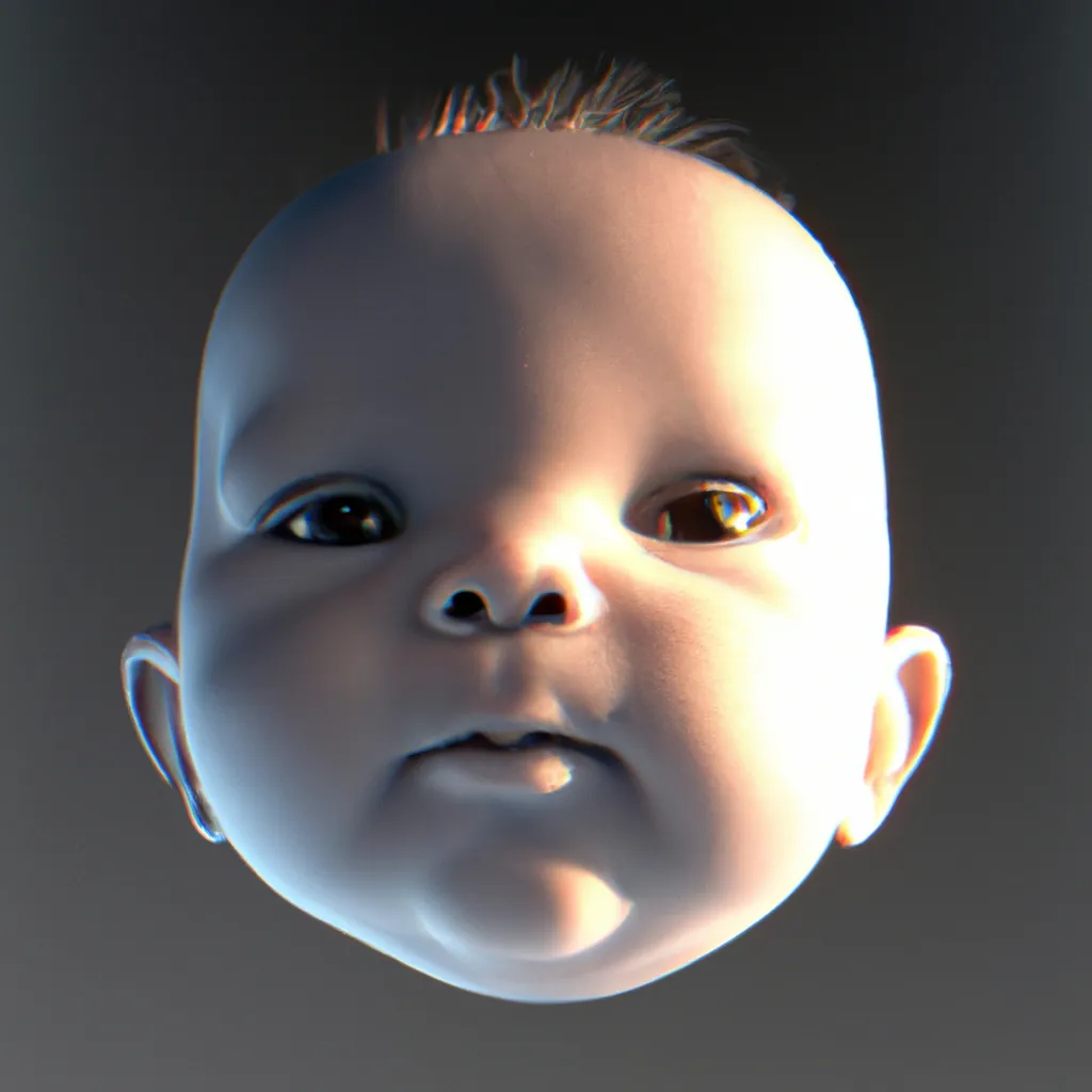 Prompt: A Gen Paul depiction of a photo of a baby with a big head | Raytracing | Epic | 