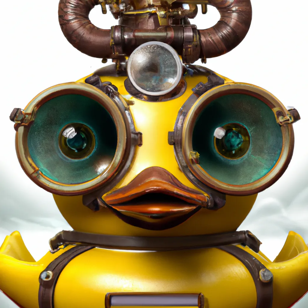 Prompt: mechanical steampunk yellow rubber duck facing viewer, hyperrealistic