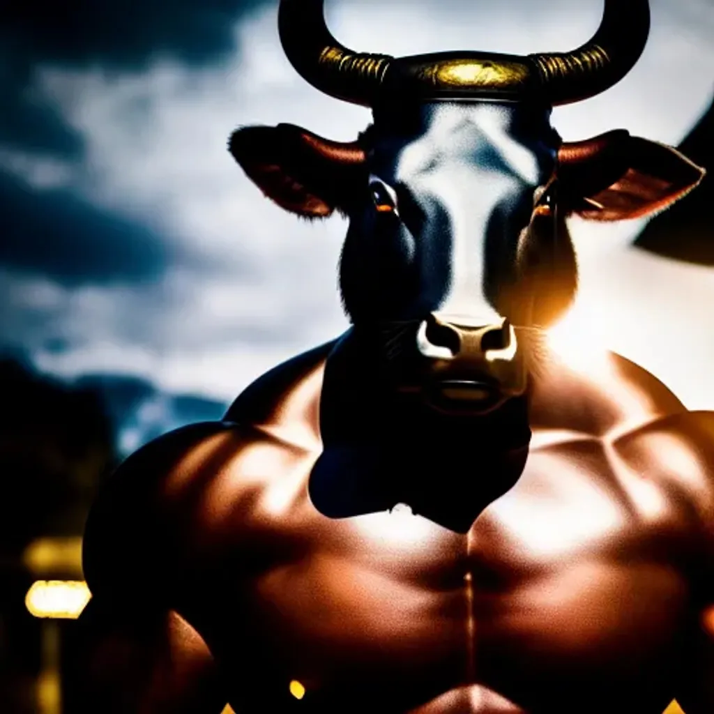 Prompt: centered portrait body shot xy8 of a Fantasy Minotaur in full heavy armor, menacing, award winning photography. soft bokeh, cinematic lighting, 