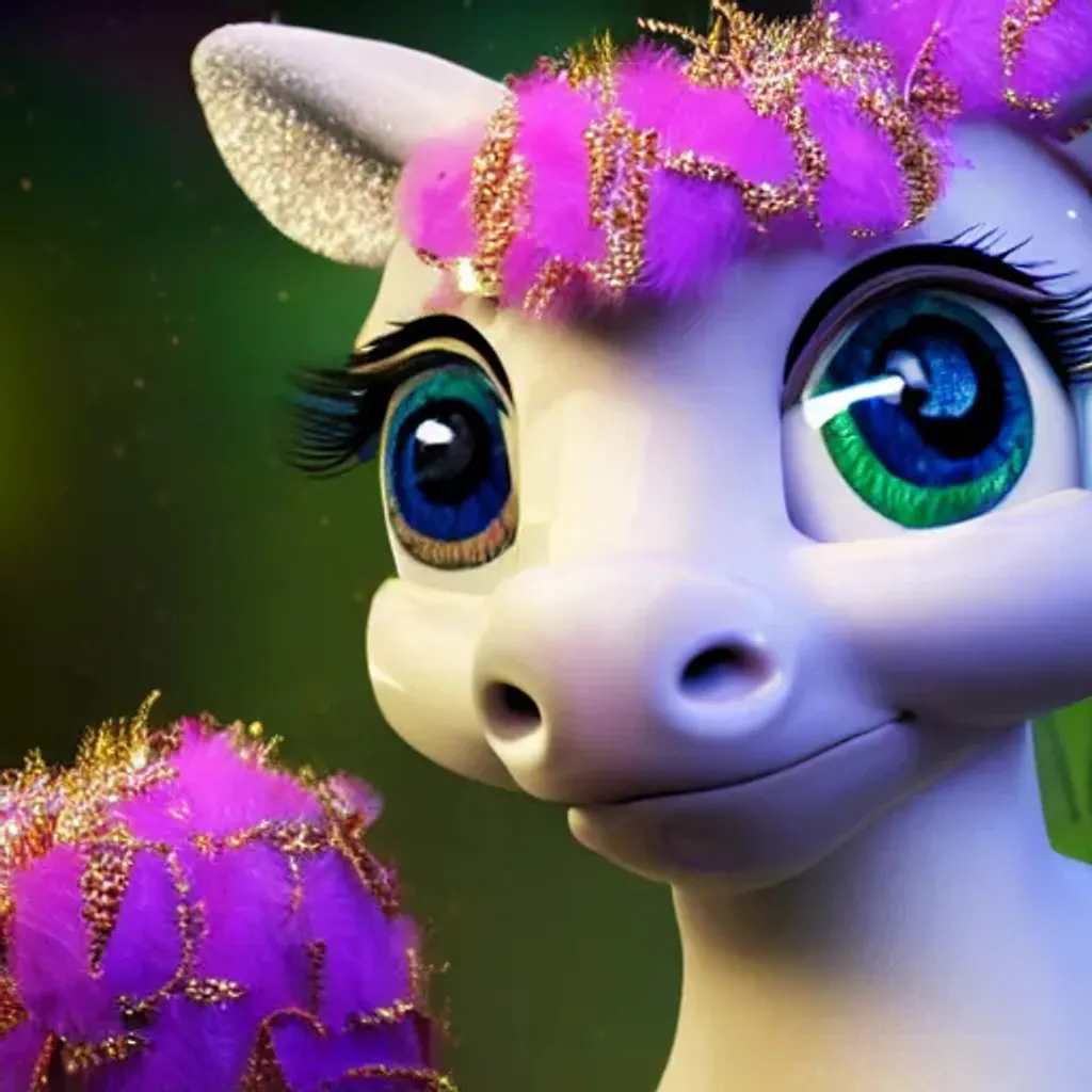 Prompt: cute, highly detailed,  Pixar render, beautiful cute faced, highly detailed, big innocent eyes, long eyelashes light pink light yellow unicorn sitting on a bed of thorns muted colors, large sparkling eyes, pretty pointy small ears, curly highly detailed colored white cream yellow mane and tail, pretty sparkly horn on head, large highly detailed pretty rainbow, standing cutely in glittery highly detailed clouds, digital art, colorful floral, kawaii chibi, hyper realistic, intricate detail