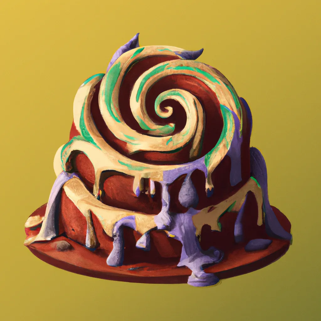 Prompt: Cake with spiral pattern icing, digital art