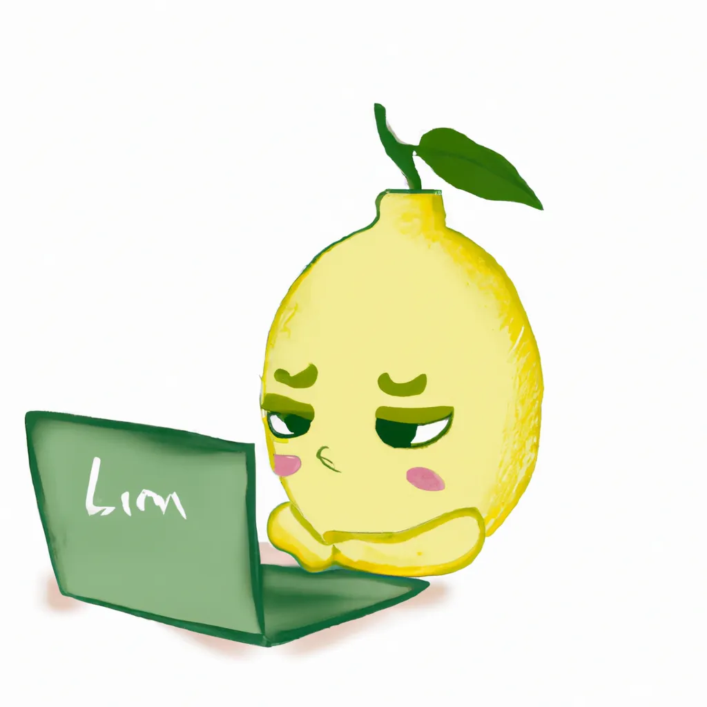 Prompt: Cute lemon with kawaii face typing on a computer, simplistic design