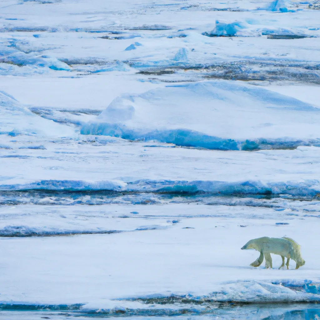 Prompt: a polar bear on a glacier  in the Arctic Ocean