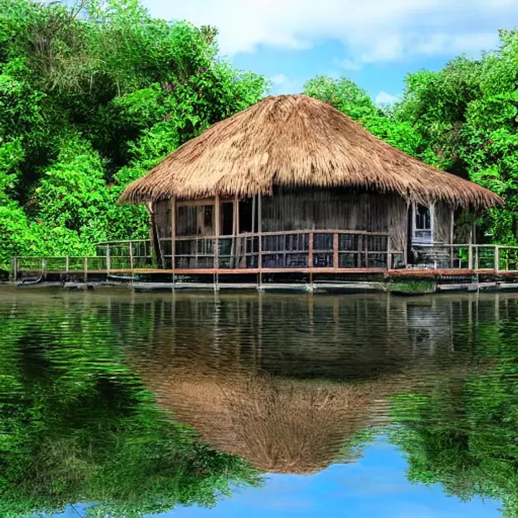 Prompt: hdr, jungle house on the water, realistic