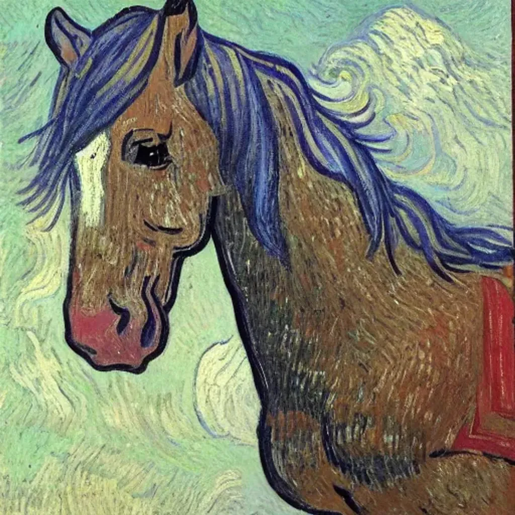 Prompt: Horse by Van Gogh 