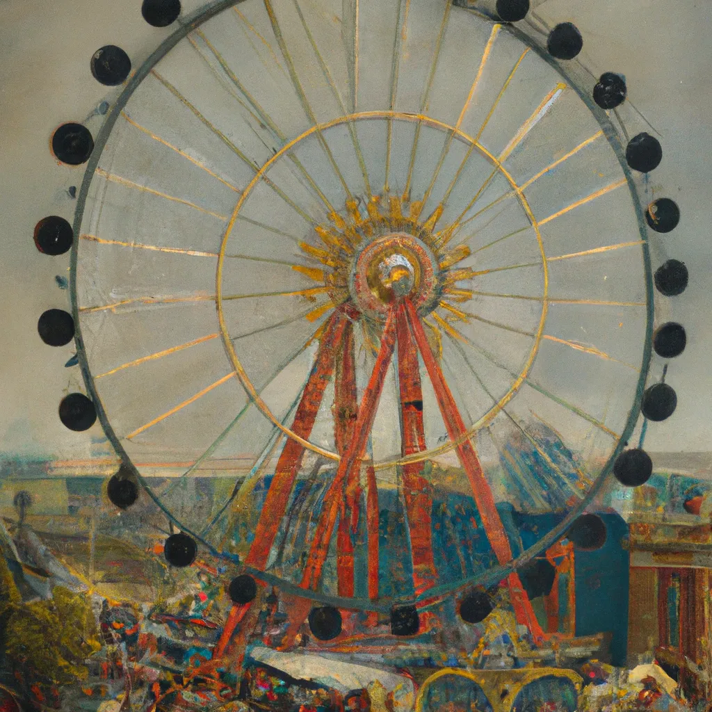 Prompt: Ferris Wheel, London, 1880, Flemish Style Painting.