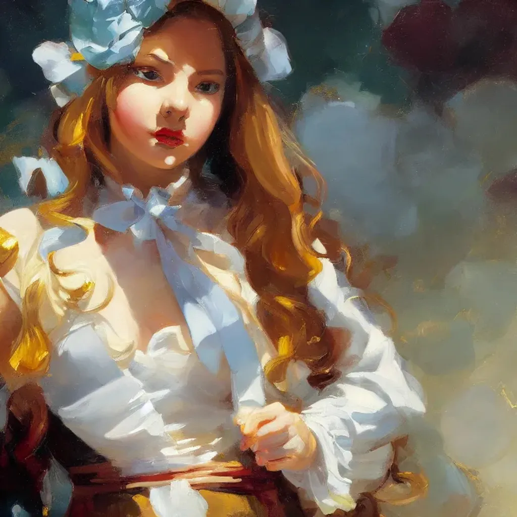 Prompt: swedish girl, ((baroque oil painting)), (((anime character concept art))), trending on pixiv fanbox, (rule of thirds), (golden ratio), (detail acrylic palette knife), (((in the style of greg manchess)))