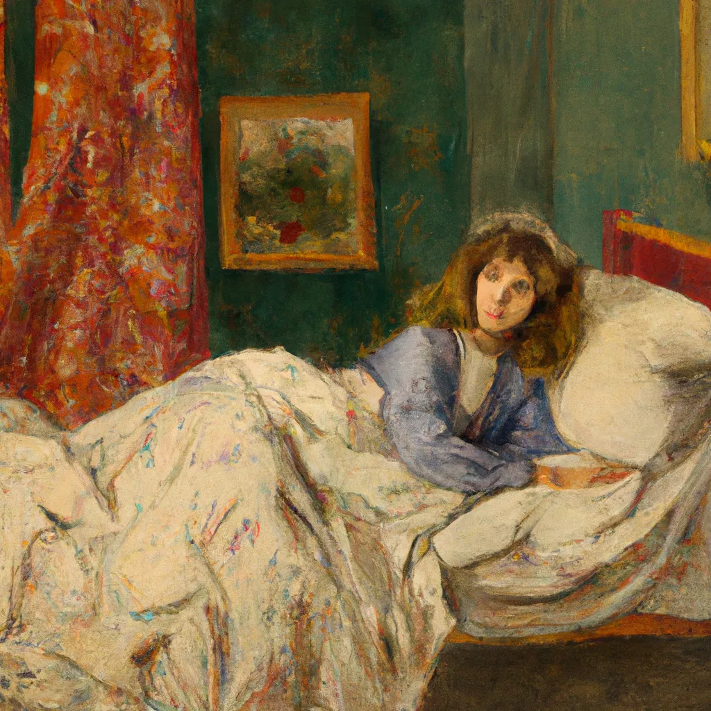 Prompt: Girl Just Waking Up, Paris, 1880, by Claude Monet