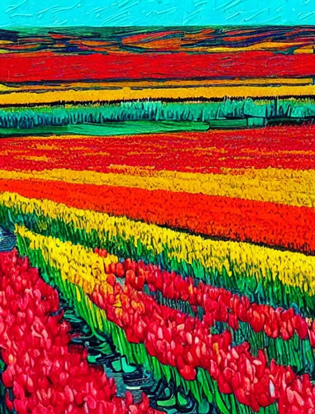 Image Of A Tulip Field In Bright Colours In The Styl OpenArt image-of-a-tulip-field-in-bright-colours-in-the-styl-openart
