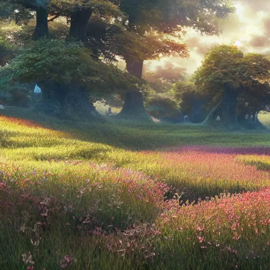 Prompt: field of flora and fauna landscape by Yoshitaka Amano, Trending artstation pixiv fanbox, cinematic lighting 2 3 4 cinematic lighting, ArtstationHD, high quality render 4 d
