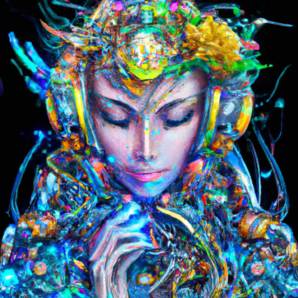 Prompt: beautiful female cyborg, hyperdetailed exposed robotic skeleton, upper body portrait, trending on artstation, deep space, seascape, castlevania carmilla, jennifer connely, masterpiece by shikinami asuka langley, ernst haeckel, cosmos, psychedelic flowers, rainbow aura quartz, organic, oni compound artwork, of character, render, artstation, portrait, wizard, beeple, art, fantasy, epcot, psychedelic