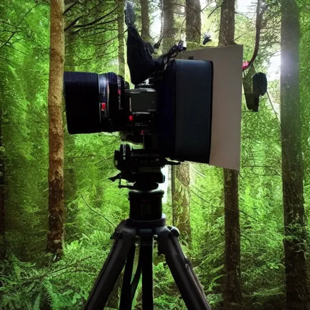 Prompt: expansive cinema camera in a forest