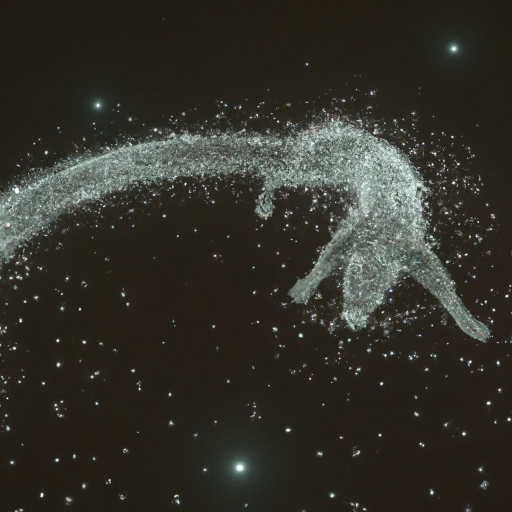 Prompt: cosmic abstract ferret-shaped constellation, legs, hubble telescope, cosmos scintillating shimmering dreamy connect-the-dots ferret desktop background, 8k, fine brush, cinematic, no blur 8k