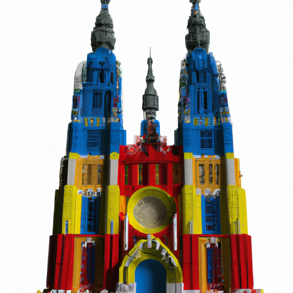 Prompt: A cathedral made out of legos, primary colors, model, photorealism