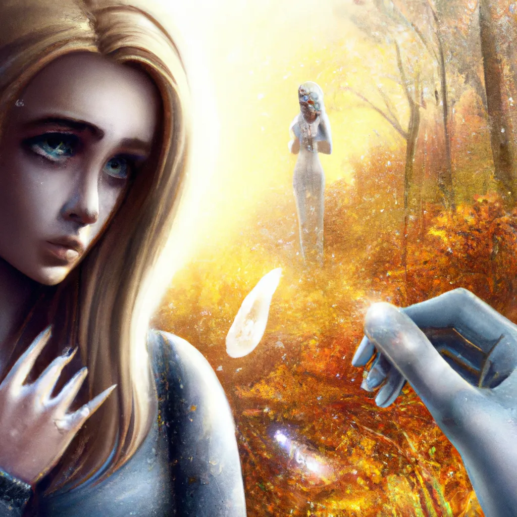 Prompt: Detailed intricate hyper realistic ultra realistic expressive surrealism sharp clear digital airbrush by Anna Dittmann, Tom Bagshaw, Gil Elvgren. Movie still poster of a Shadow Ghost soul crying in an argument with a friend while holding a broken heart in her hand in a autumn landscape. Ghosts, souls, dreams, spectres, letters, tears, anger, sadness, loneliness 