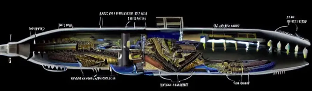 Prompt: Tech, cutaway, submarine, huge