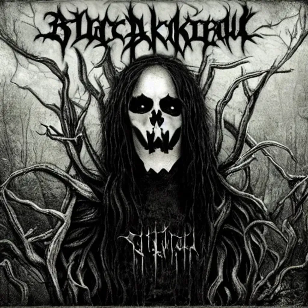Prompt: A black metal album cover