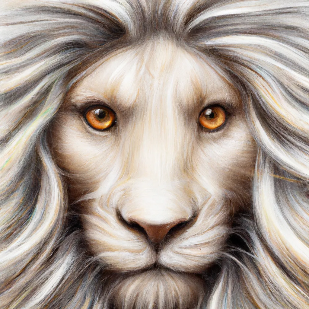 A portrait of an anthropomorphic male white lion, wi...