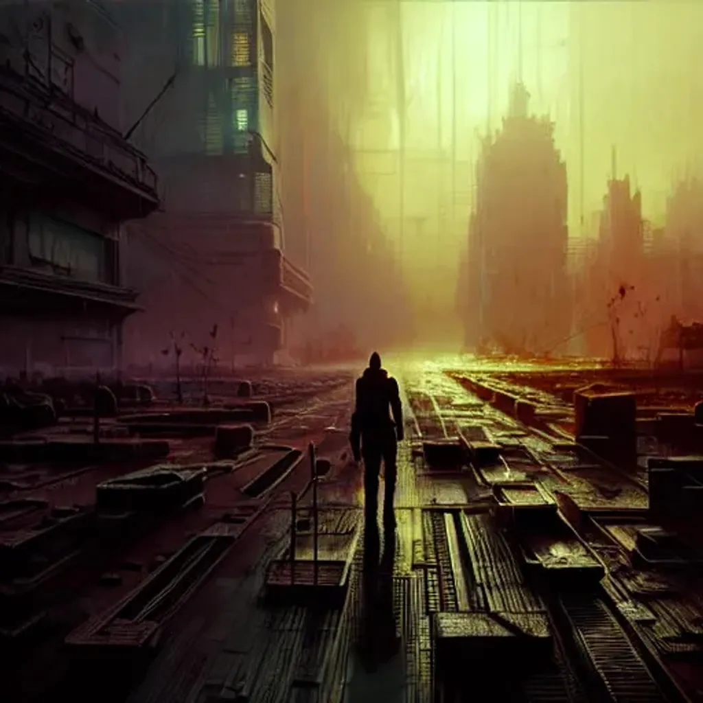 Prompt: Dystopian wasteland hyperdetailed hyper realistic photorealistic award-winning a masterpiece magnificent digital art diffuse light dynamic lighting volumetric lighting glowing beautiful unreal engine 5 Greg Rutkowski Ismail Inceoglu 16K Moebius Wadim Kashin Craig Mullins ambient lighting Cedric peyraverney Esben lash Sergey Kolesov medium shot WLOP Maximilism landscape cyberpunk