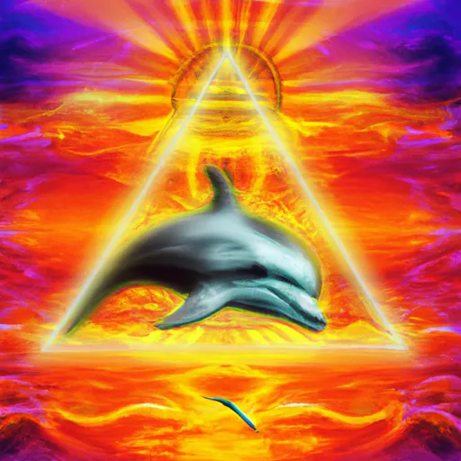 Prompt: sun with face acid trip alchemy, esoteric, hyperrealistic, vaporwave 90s ocean pyramid, Illuminati, dolphin, fractal