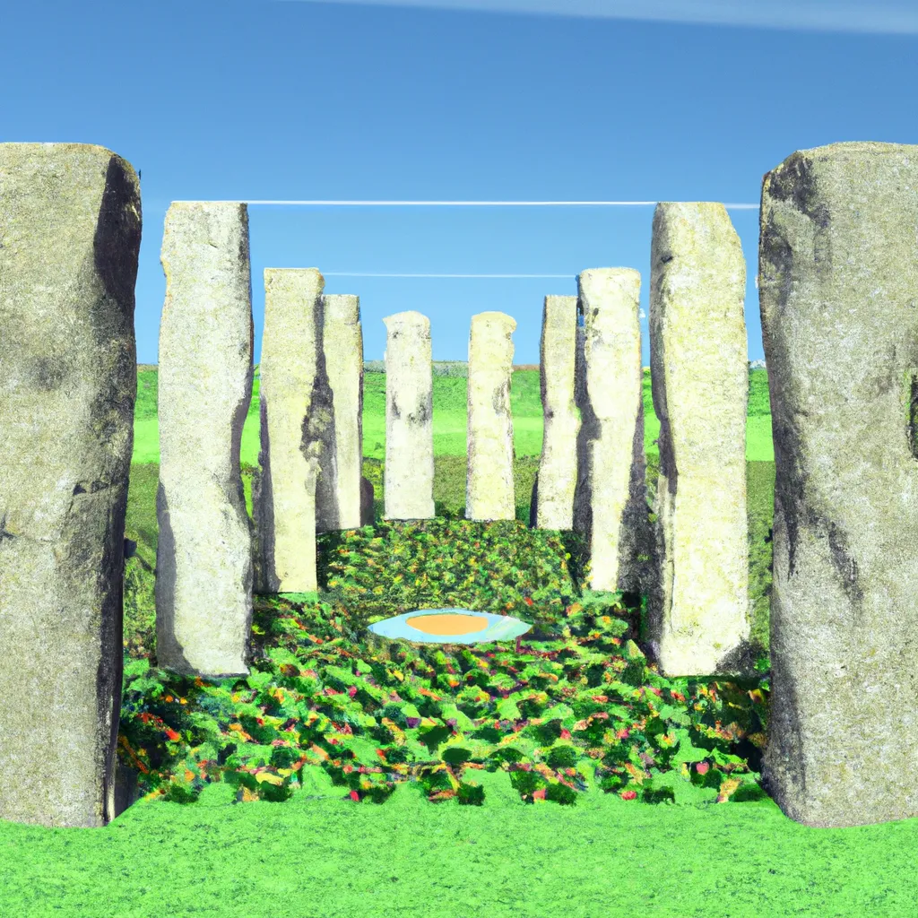 Prompt: A sculpture garden in the style of stonehenge, photorealism