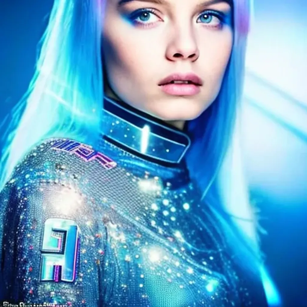 Prompt: cute beautiful {russian} child girl from another civilization and race, dressed in beautiful soft transparent silver clothing with geometric symbols, standing on the spaceship, Multidimensional reality, parallel world, closeup portrait with soft white and pink and soft blue light bokeh, , beautiful intricate {white and soft blue hair}, natural color of lips, symmetrical face, anime wide blue eyes, soft lighting, {deep blue eyes with ultra details}, {deep blue eyes with light reflections}, {{{ultra high blue eyes render details}}}, ultra-realistic soft lighting, {smooth soft skin}, sharp eyes, cute smile, {eyes with reflection}, bright soft light from the behind, {5 fingers with ultra high details and render quality}