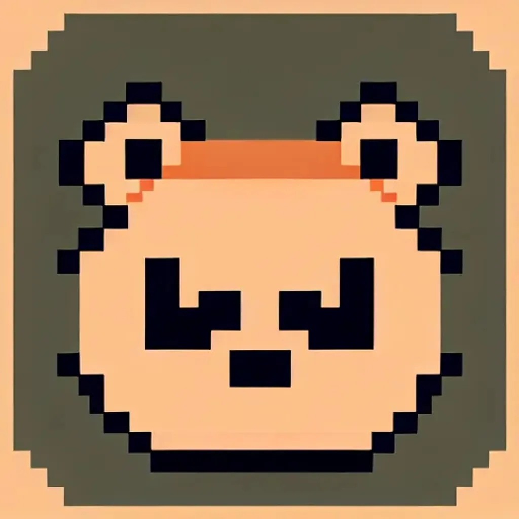 Prompt: a pixel style picture of a teddy bear, pixel art, polycount contest winner, app icon, loose fantasy clothing, cute single animal, asymmetrical portrait, playable trailer, 3 2 x 3 2, tele lens, animal transformation, desert robe, compute shader, very clean art, small smile