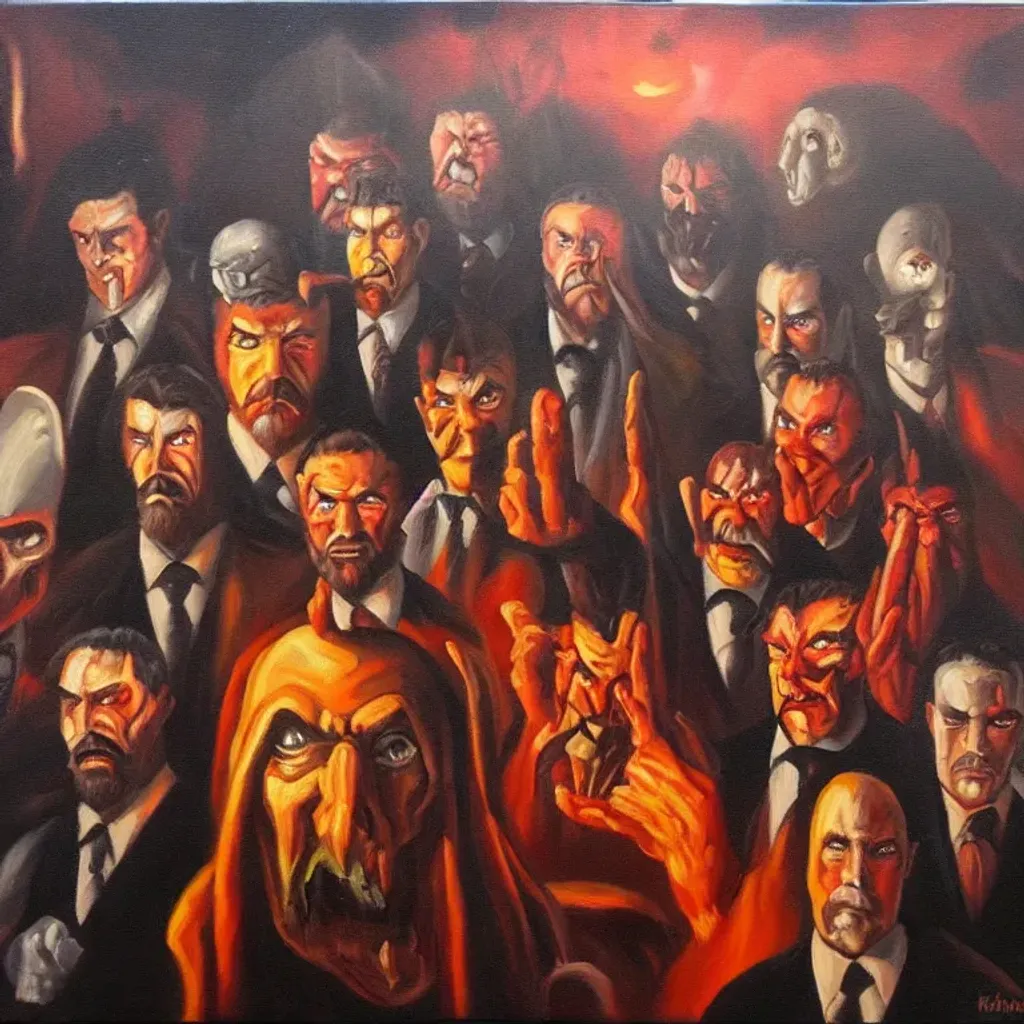 Prompt: oil painting of the evil men do

