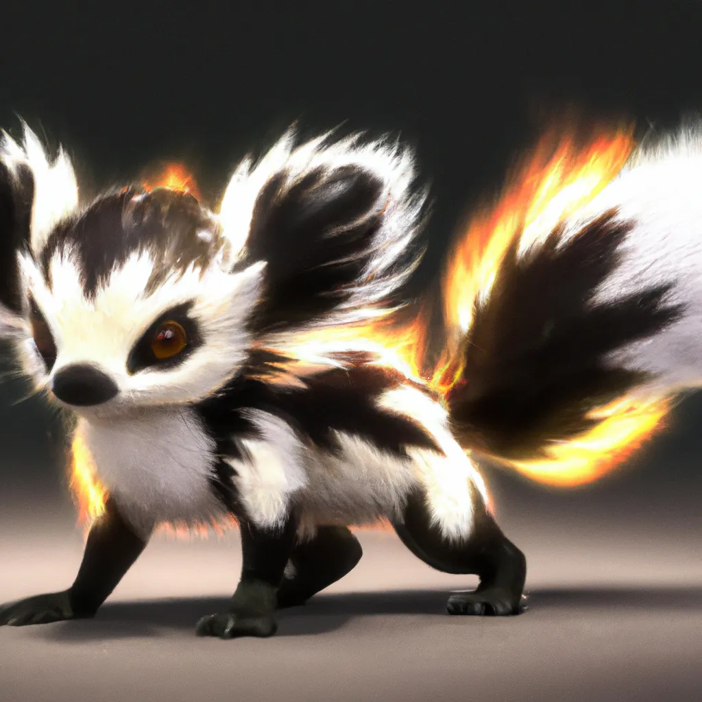 Prompt: fire/ghost type spotted skunk, skunk pokemon, cute pokemon, new pokemon, fakemon, ken sugimori, like eevee, pokemon concept, concept art, trending online, cute ghost, mascot pokemon, starter pokemon, digital Art, perfect composition, beautiful detailed intricate insanely detailed octane render trending on artstation, 8 k artistic photography, photorealistic concept art, soft natural volumetric cinematic perfect light, chiaroscuro, award - winning photograph, masterpiece, oil on canvas, raphael, caravaggio, greg rutkowski, beeple, beksinski, giger