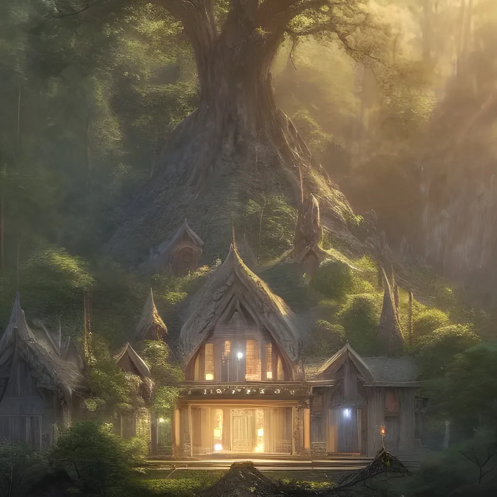 Prompt: a house in the middle of a forest, by Christophe Vacher, fantasy art, ffffound, gustave dore and greg rutkowski, photo of, elven palace of ghemathar, beautiful iphone wallpaper, ((a beautiful fantasy empress)), !dream concept art, greg rutkowski and mario testino, elder scrolls online