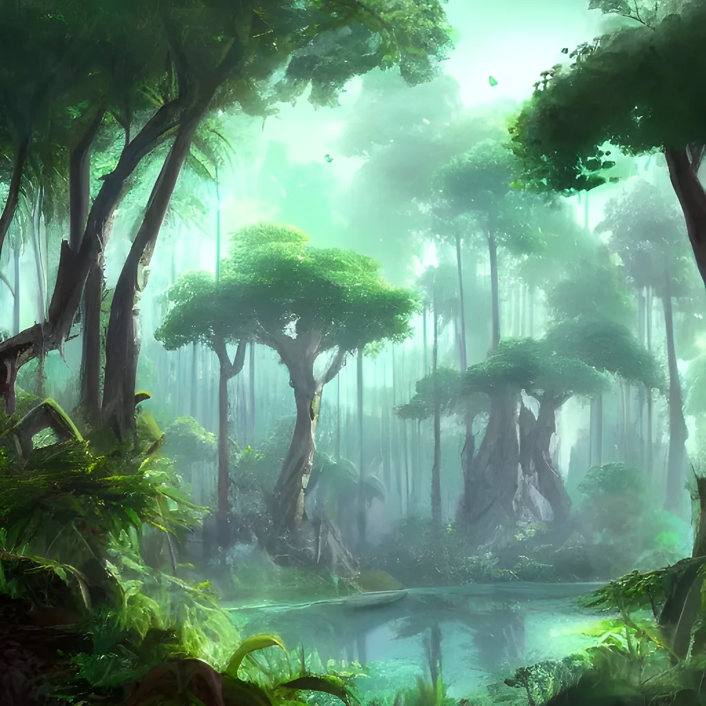 jungle, fantasy, high trees, concept art, distant,... | OpenArt